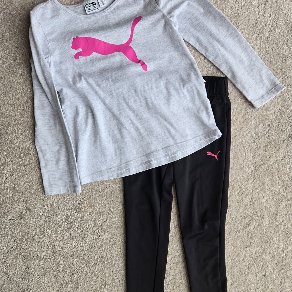 Puma Gray and Black Outfit with Pink Logo